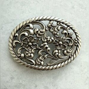 Vintage Floral Western Belt Buckle Flowers & Vines Silver Buckle